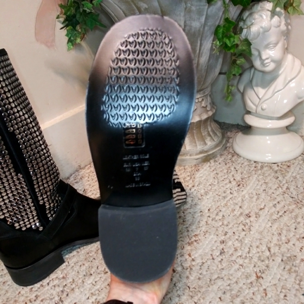 Anthropologie Vicenza Silver Studded Black Leather Rocker Chic Style Moto Boot - Picture 7 of 9